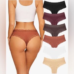 Sth Big Brazilian Cut Cotton Panties Women's US Size M 6 Pack Lace Trim Sexy